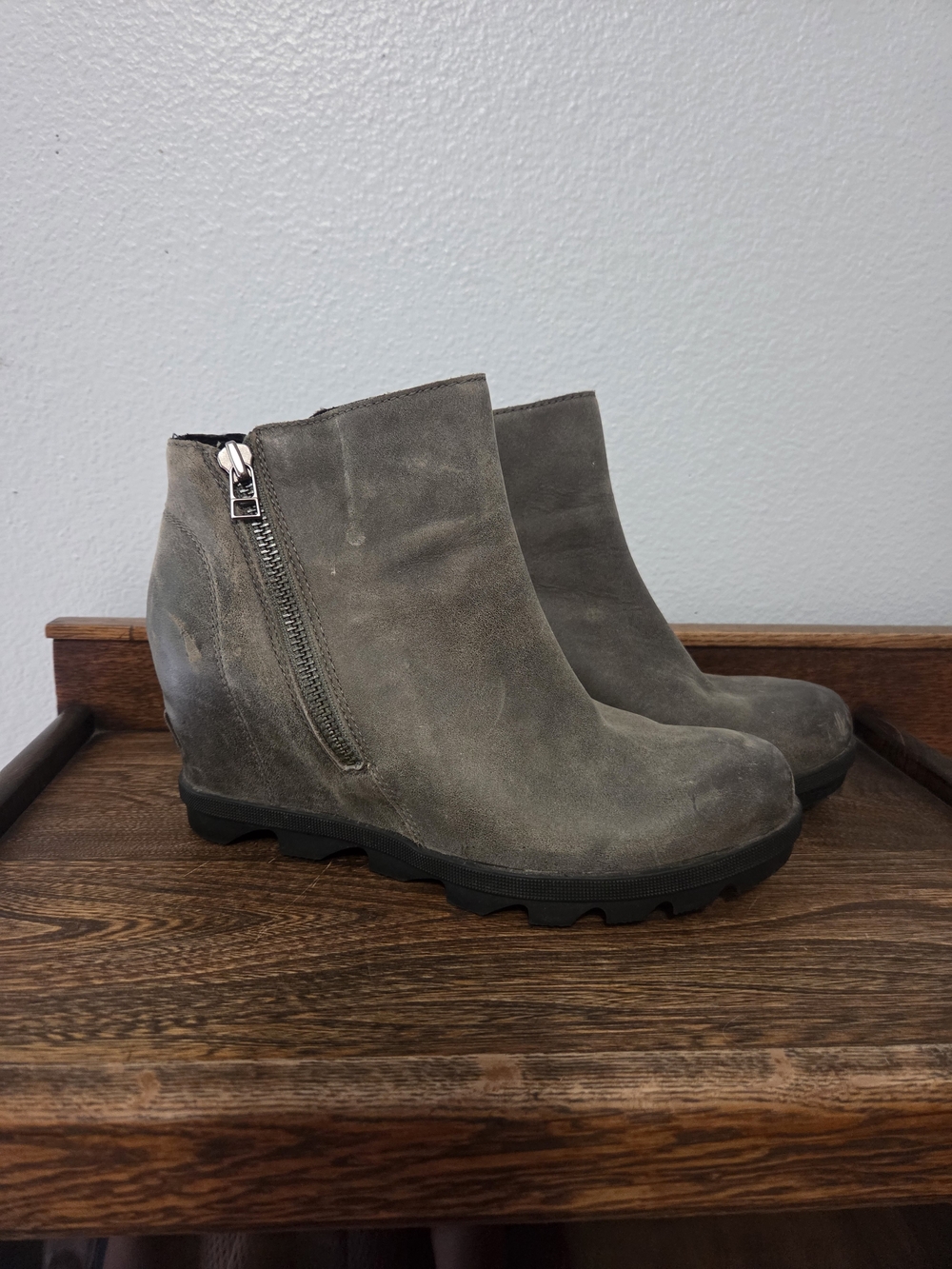 Women’s Gray Suede Wedge Ankle Boots